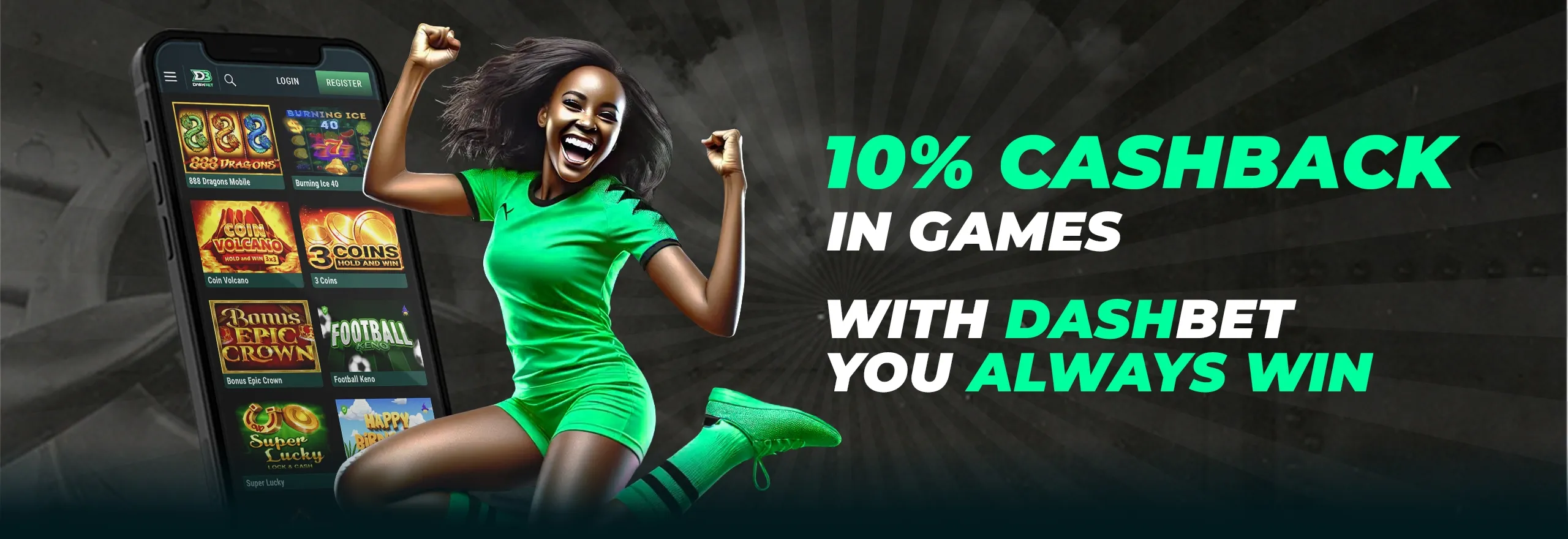 Dash Bet promotions page with bonus cards and offer details